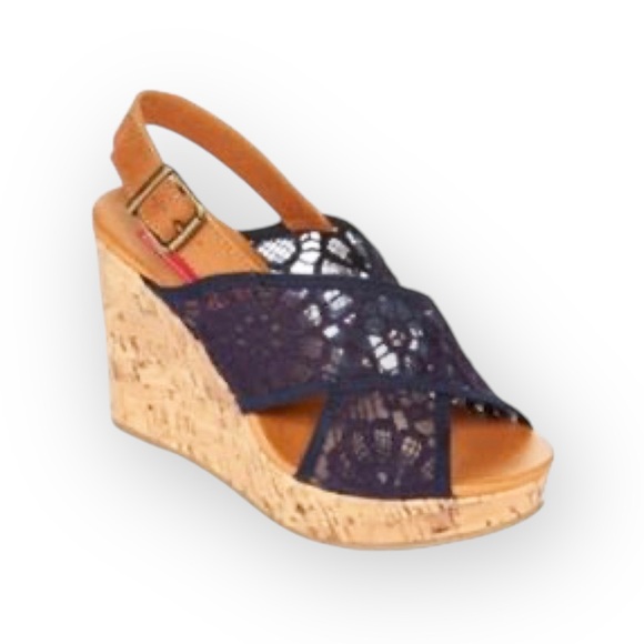 Jellypop  Peaches Lace Platform Slingback Wedge Heel Espadrille Sandal  Navy  - Picture 14 of 16